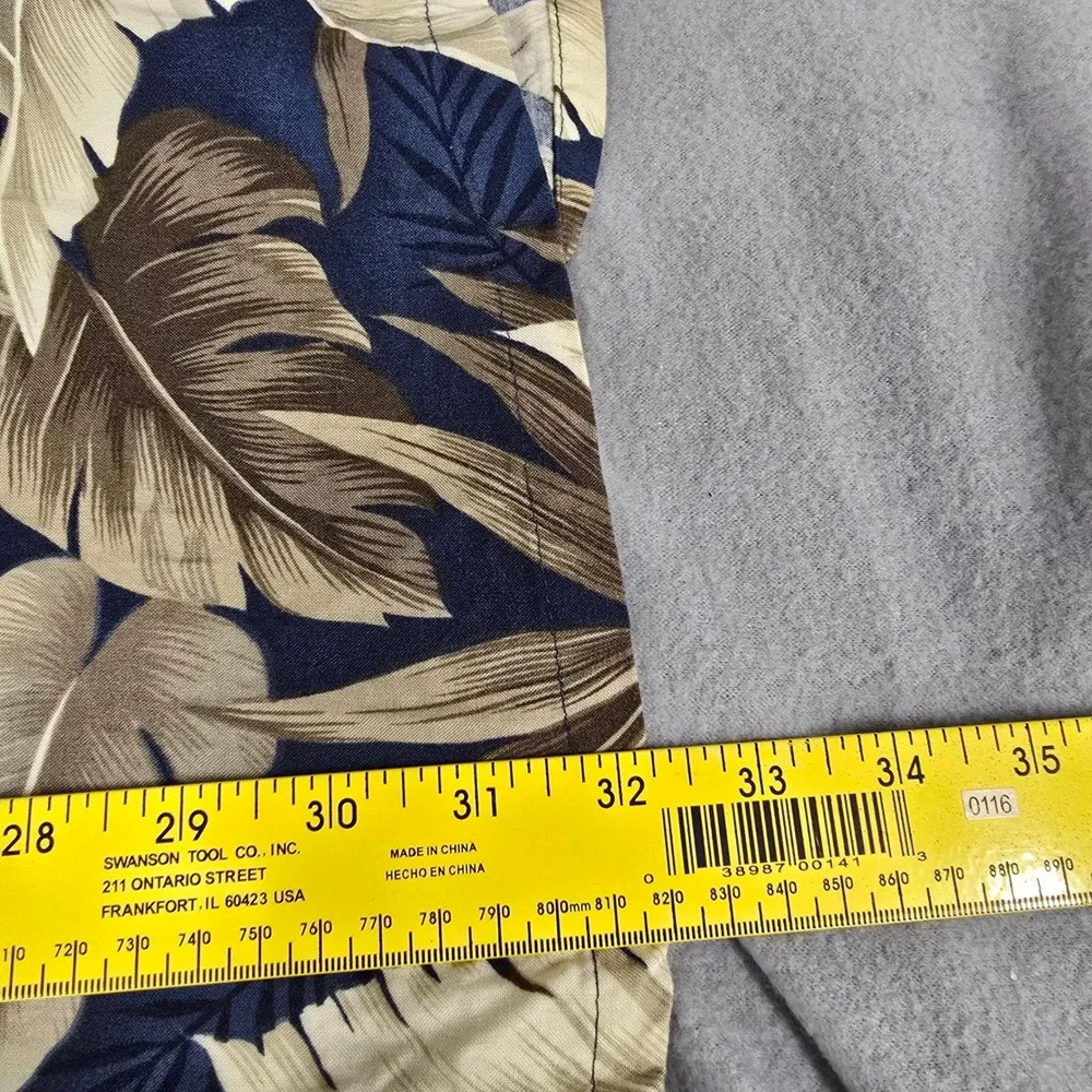 Pierre Cardin Mens XXL Tropical Palm Leaf Rayon Button Down Shirt Navy Blue‎ Tan